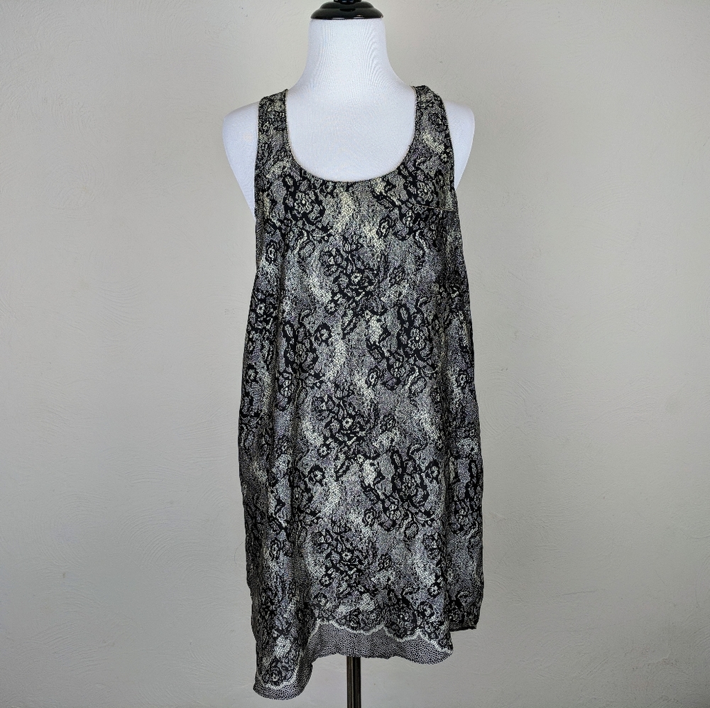Collective Concepts Tunic Top Lace Print Zipper Edgy E Girl Gothic Black Y2K
